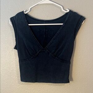 Women's navy blue V-Neck Top